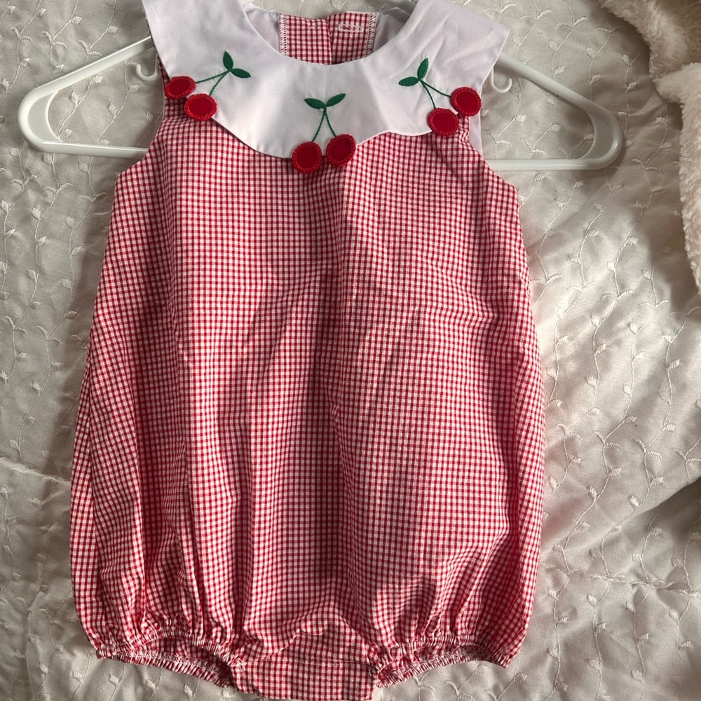 SOLD!!!!
Little English Red Gingham Bubble Romper with White Collar
